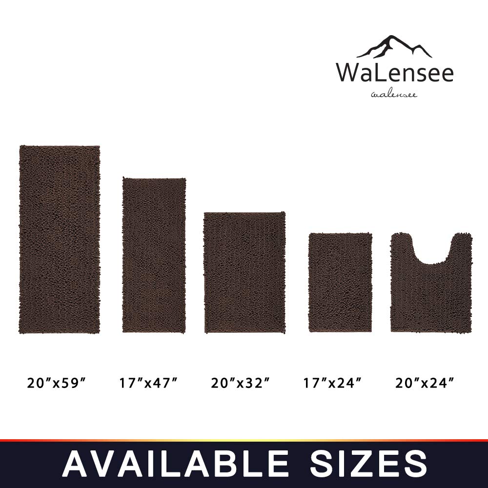 Walensee Bathroom Contour Rug Non Slip Toilet U Shaped Bath Mat (20X24, Brown) Water Absorbent Super Soft Shaggy Chenille Machin